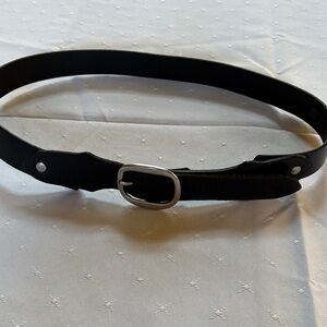 GAP Black Leather Belt with Rounded Silver Buckle